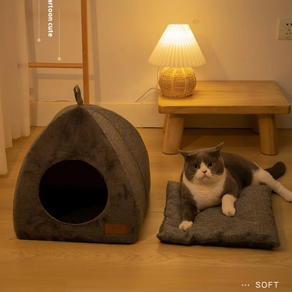 Closed Cat Bed House for Indoor Winter Warm Deep Sleep Comfort Pet Basket Cozy Little Mat for Small Dog Kitten Accessories