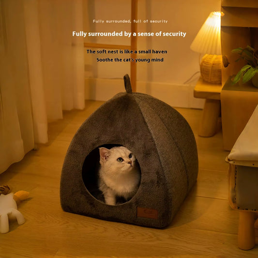 Closed Cat Bed House for Indoor Winter Warm Deep Sleep Comfort Pet Basket Cozy Little Mat for Small Dog Kitten Accessories